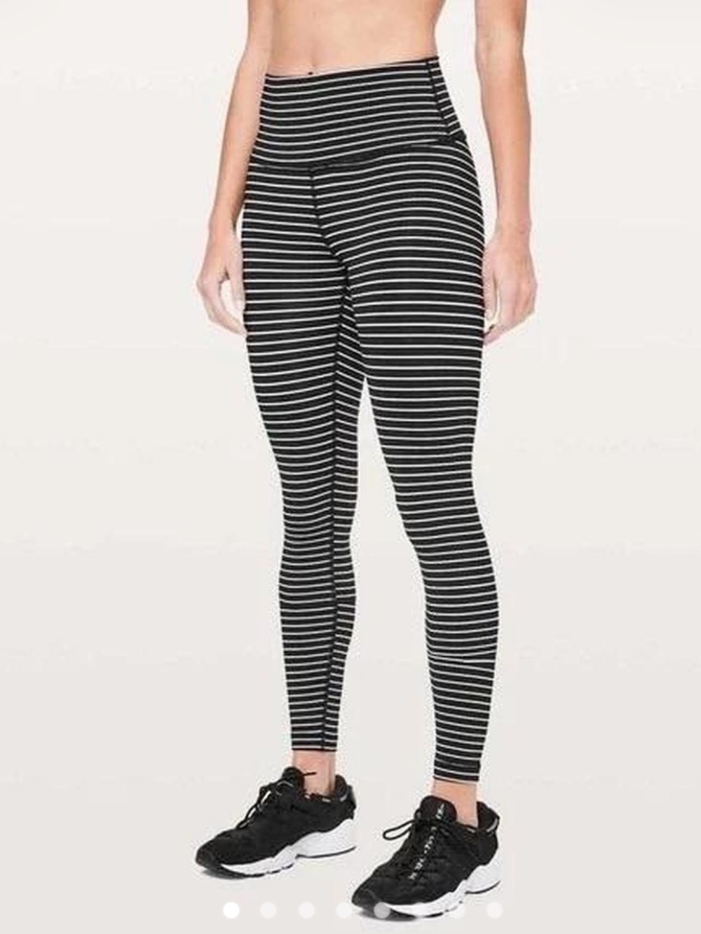Lululemon Athletica Black and White Striped High-Rise Wunder Under Leggings